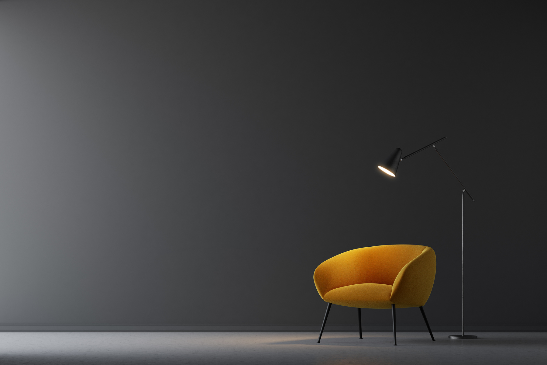 Black Living Room with Yellow Armchair